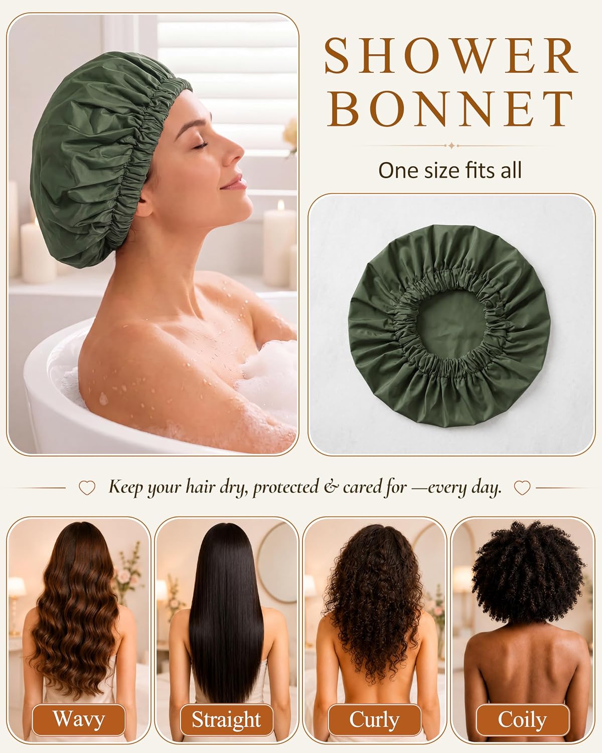 Edoneery Shower Caps for Women Reusable Waterproof, Shower Hair Cap