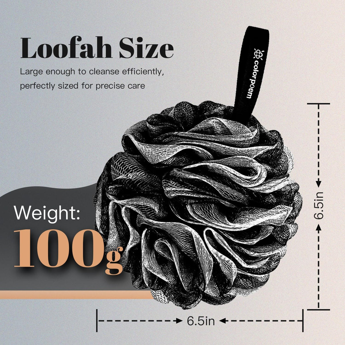 Charcoal 100g Loofah Sponge, Loofah with Hanging Loop 4 pcs, XXXL Mesh Black Bath Sponge Puff Set, Exfoliating & Soothing Shower Loofah for Men – Back & Body Bath Sponge