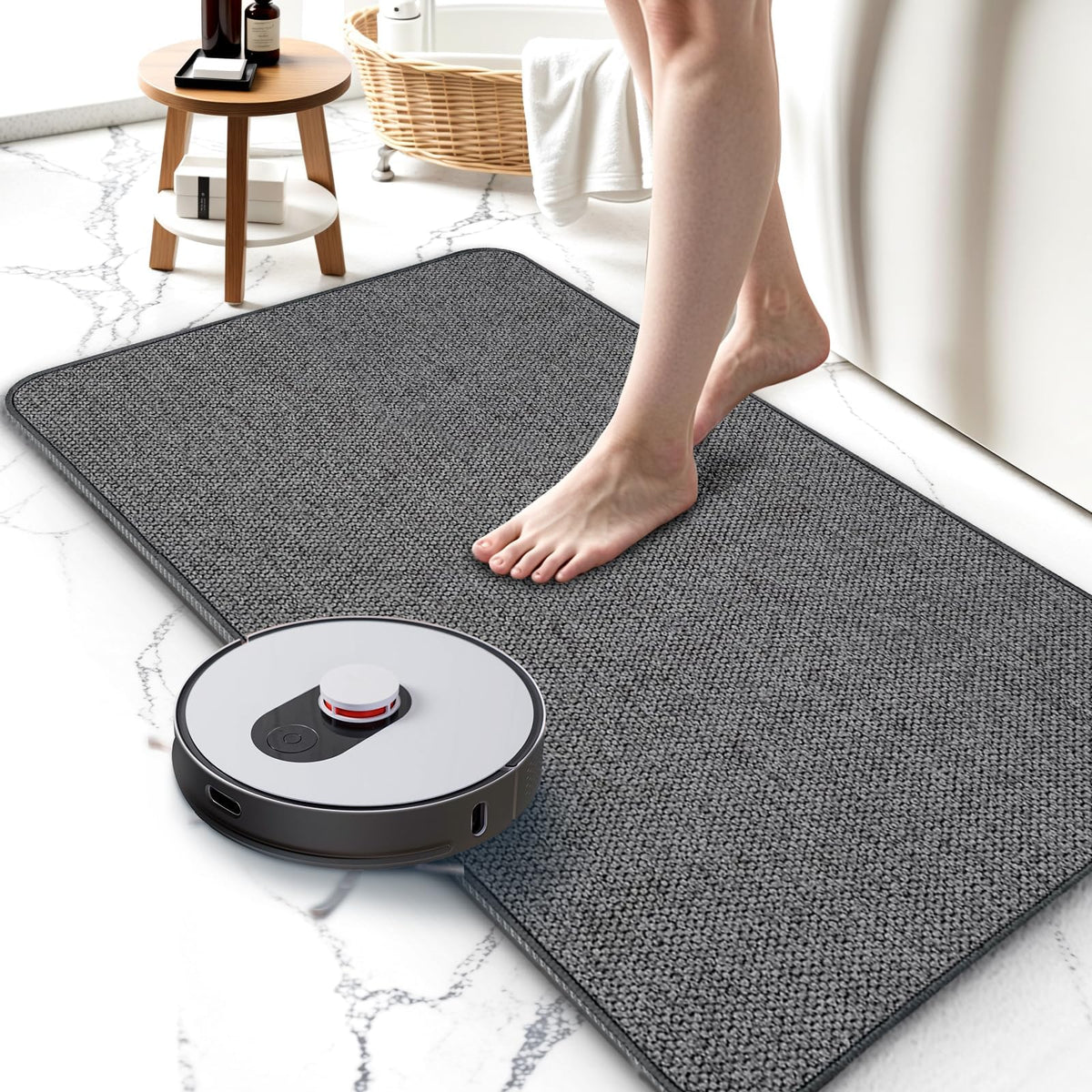 Bathroom Rugs Sets 2 Piece, Thin Bath Mat & U-Shaped Contour Toilet Rug Absorbent Quick Dry, Machine Washable, Non Slip Low Pile Bath Mats for Bathroom/Tub/Sink/Shower (27"x17" Plus 24"x20" U, Grey)