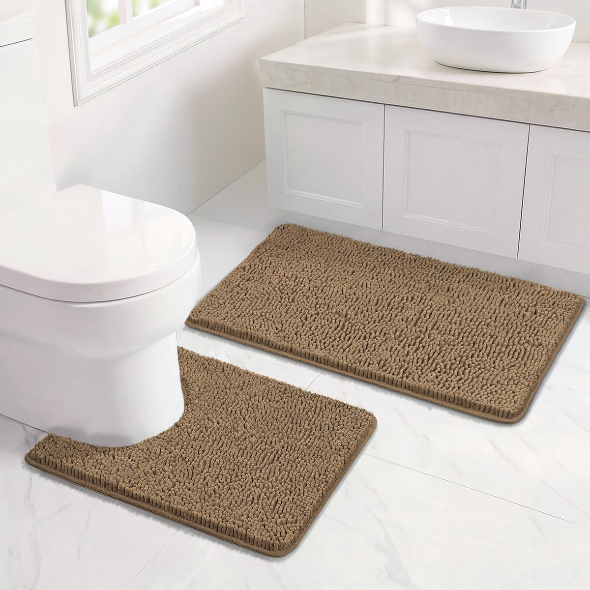 Bcoimo Small Bath Rug Mat,Chenille Extra Soft Navy Bathroom Mats for Floor