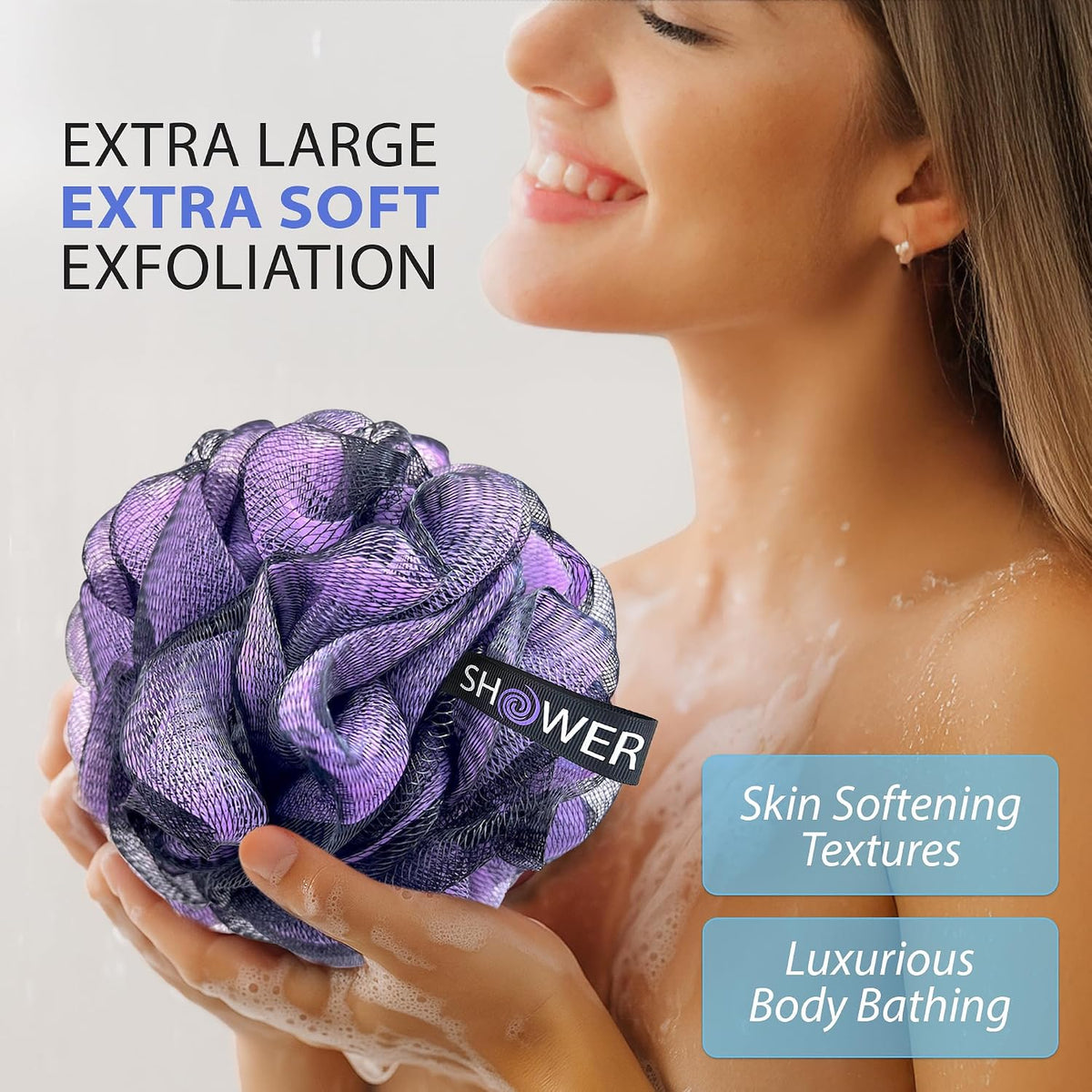 SHOWER BOUQUET Loofah-Charcoal Bath-Sponge XL-Color-4-Pack Extra-Large 75g