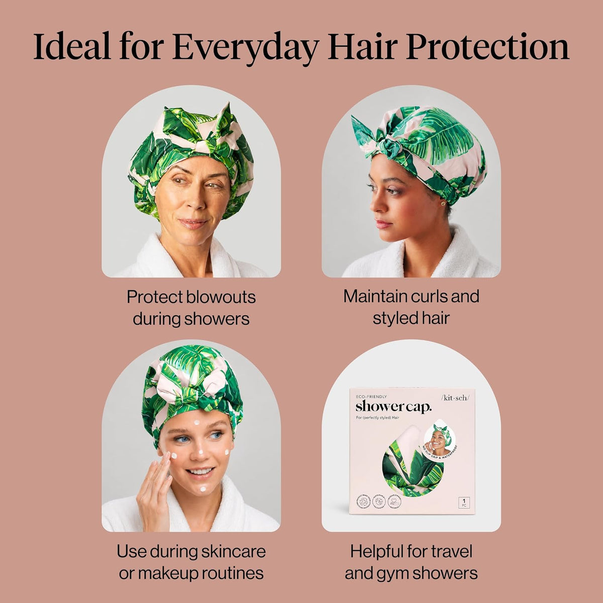 Kitsch Luxury Large Shower Cap for Women - Palm Leaves