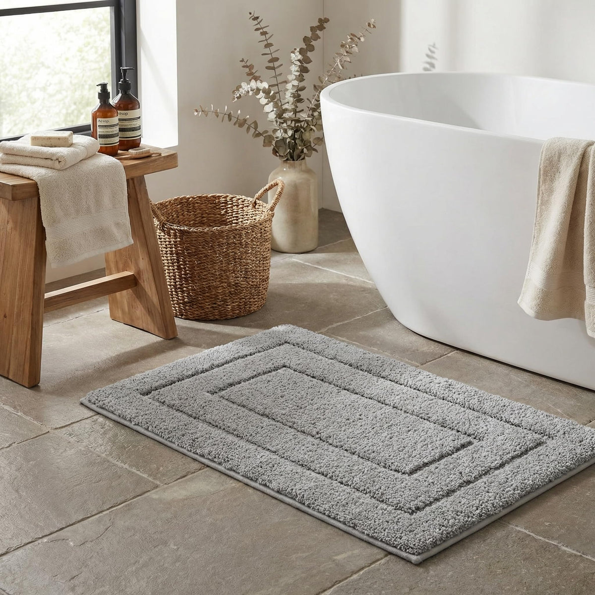 GRANNY SAYS Blue Bathroom Rug 16" x 24", Non-Slip Microfiber Bath Mat