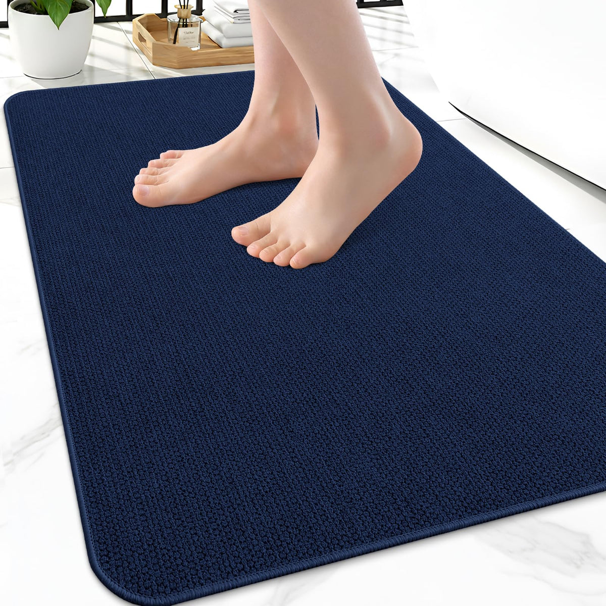 Smiry Ultra Thin Bath Mat 27x17, Non Slip Rubber Washable Bathroom Rugs