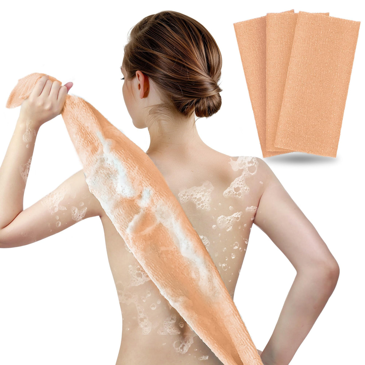 ARCH&M Exfoliating Washcloth & Japanese Shower Towel, Body Scrubber, 3 Pack