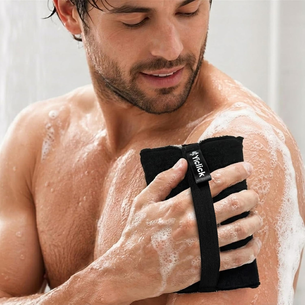 Yiclick Exfoliating Body Scrubber (2 Pack), Body Scrubber Exfoliator, Exfoliating Sponge for Shower Bath, Shower Loofah Luffa Lufa with Handle for Men Women, Dead Skin Exfoliator for Body Scrub