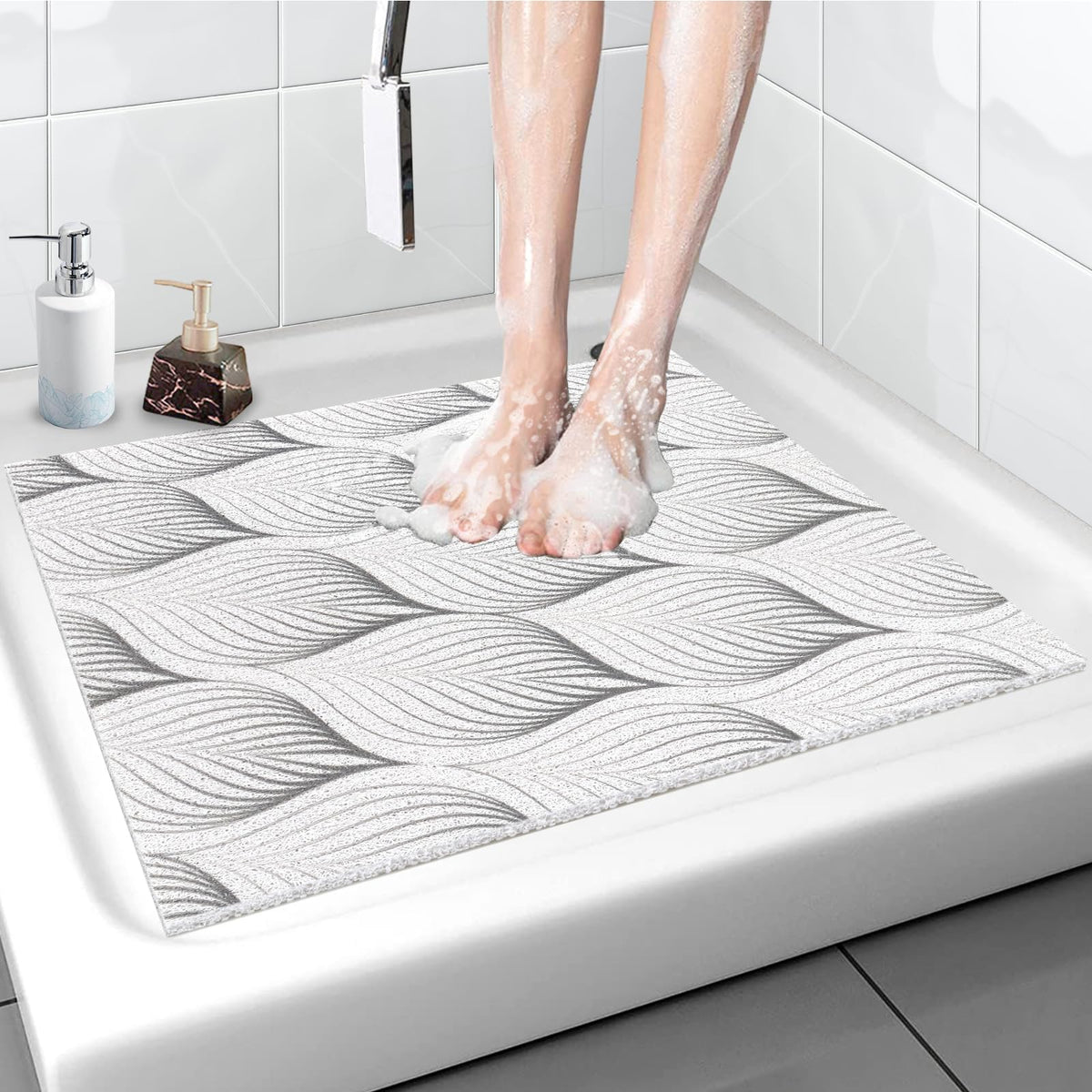 Shower Mat Non-Slip, Soft Comfort Bath Mat with Drainage Holes, PVC Loofah Massage Bathtub Mat for Shower, Tub, Bathroom, Wet Areas, Quick Drying