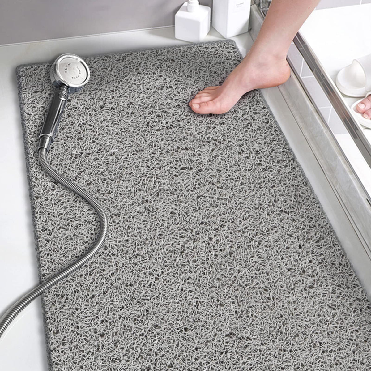 godehone Shower Mats Non Slip Without Suction Cups, PVC Loofah Bathroom Mats, Loofah Mats for Shower and Bathroom, Quick Drying, 15.7× 36 Inch, Beige