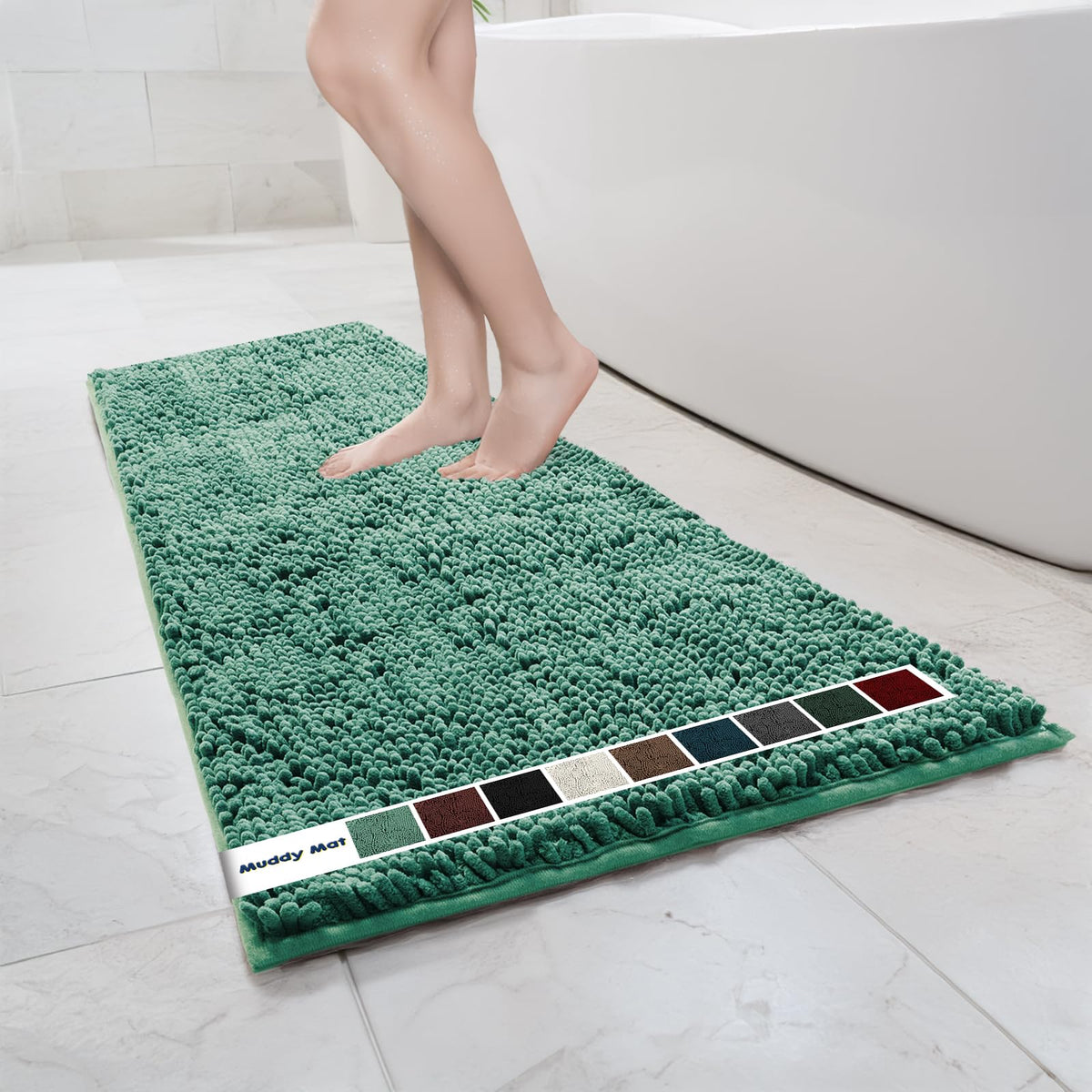 Muddy Mat Chenille Bathroom Rugs Quick Dry Microfiber Mats Non Slip Washable, Extra Thick, Soft and Highly Absorbent Bath Mats for Bathroom, Kitchen, and Shower Floor - Grey Medium 30"X19"
