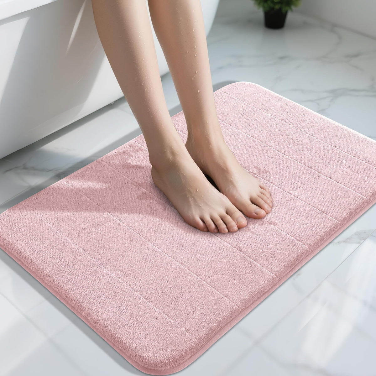 Yimobra Memory Foam Bath Mat, Super Soft Absorbent Bathroom Rug Non Slip 31.5x20 Inch, Quick Dry, Machine Washable Floor Carpet for Tub Shower, Home Decor Accessories, Beige