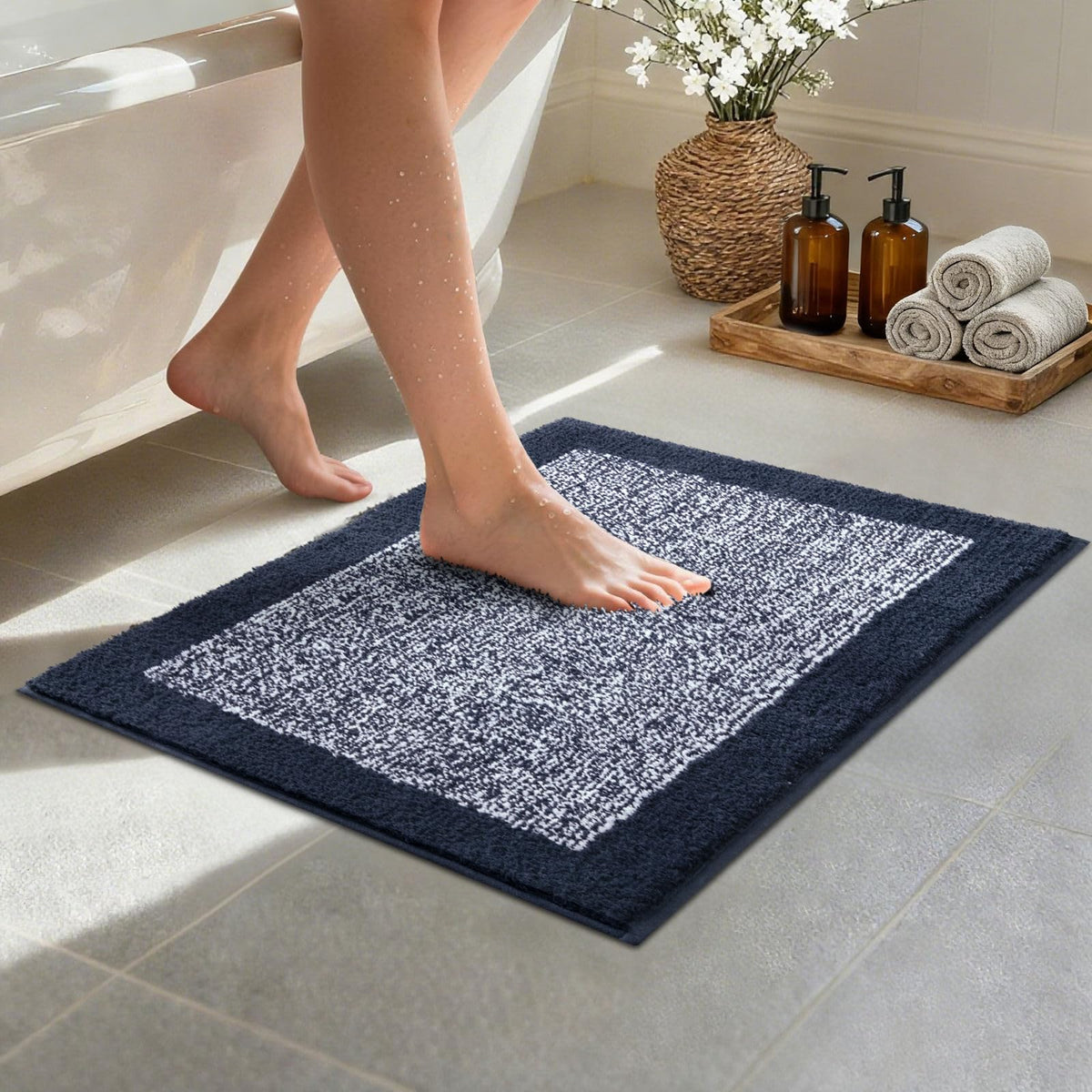 Long 2x4 Ft (48''x24'') Bathroom Rugs, Non Slip Washable Bath Mat Grey