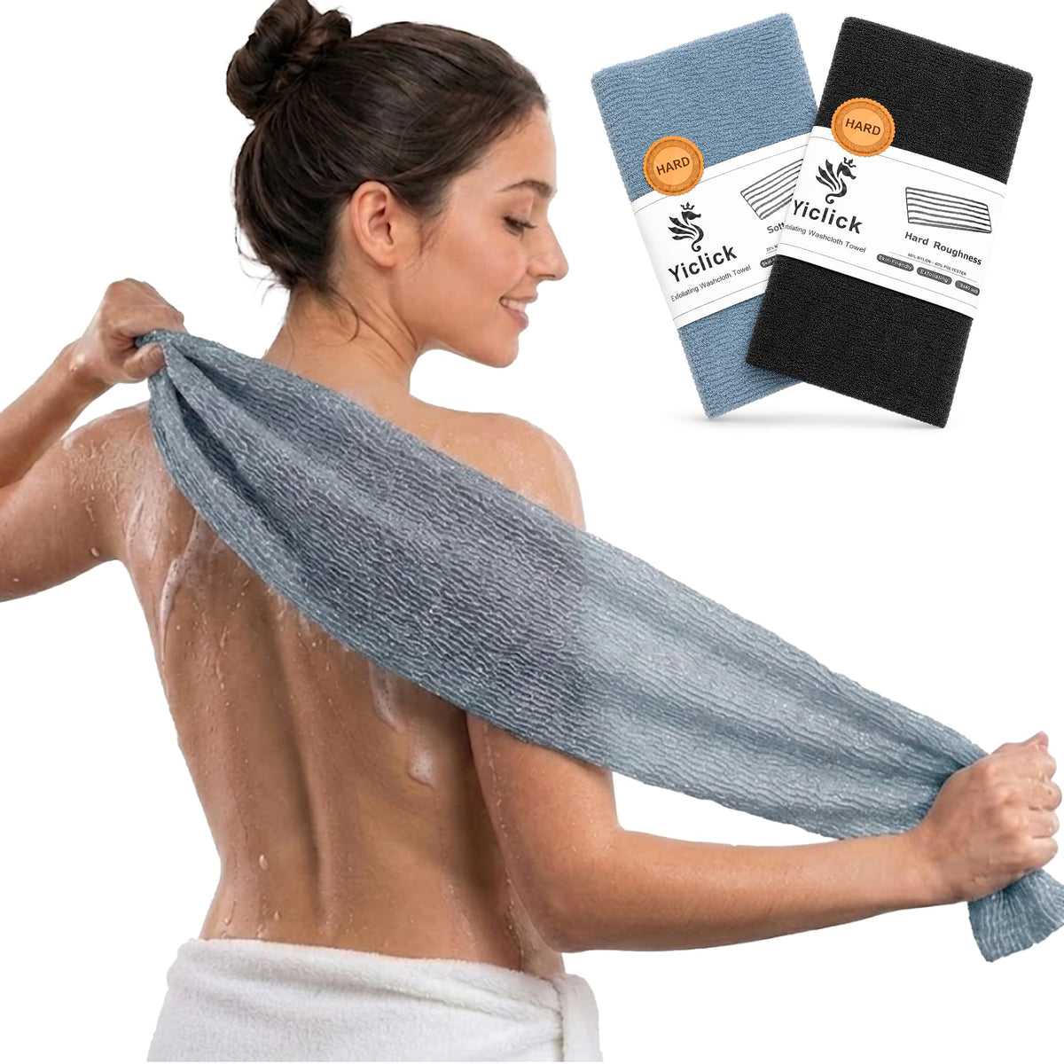 Yiclick Exfoliating Washcloth Towel, Back Scrubber for Shower for Women, Exfoliating Body Scrubber, Loofah Sponge Wash Cloth, Korean Japanese Exfoliating Shower Towel, Exfoliator Washer for Bath