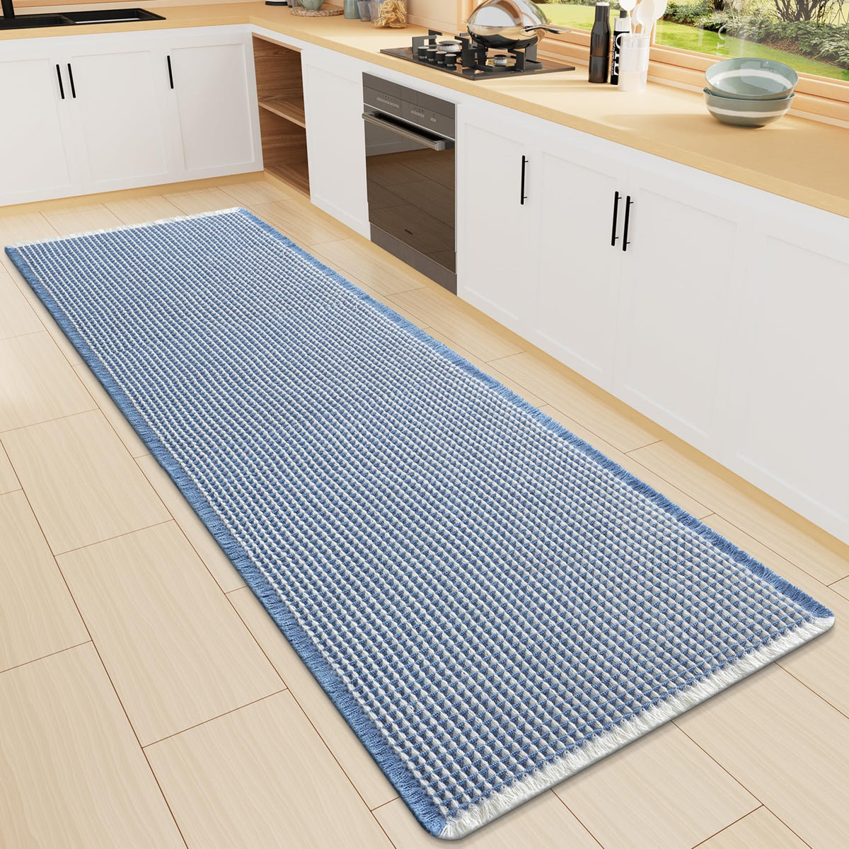Smiry Waffle Bath Mat 24X16, Soft Absorbent Bathroom Rugs, Brown & Cream