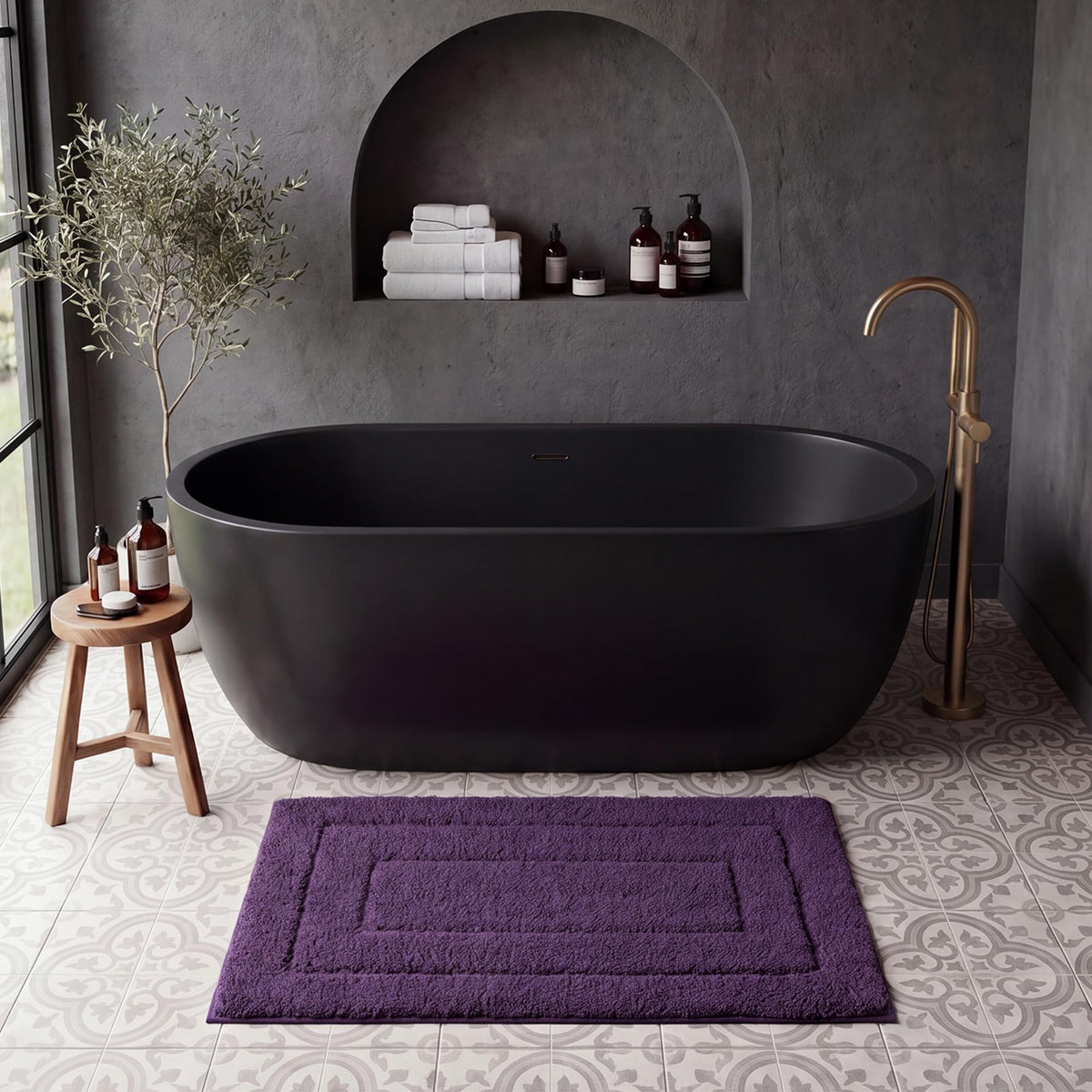 GRANNY SAYS Blue Bathroom Rug 16" x 24", Non-Slip Microfiber Bath Mat