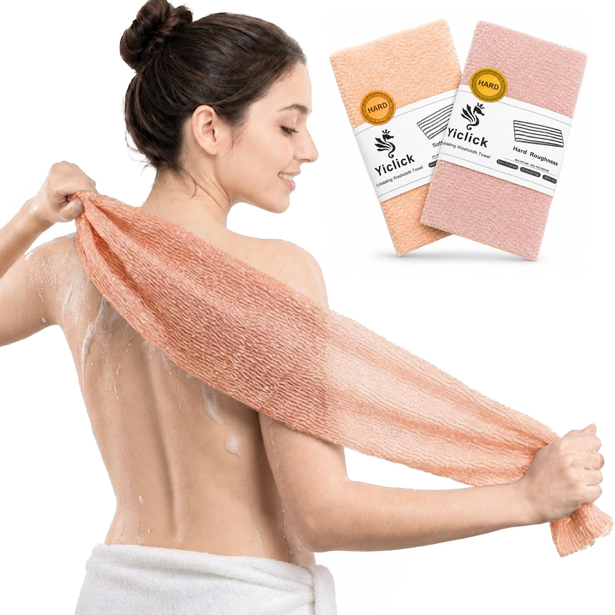 Yiclick Exfoliating Washcloth Towel, Back Scrubber for Shower for Women, Exfoliating Body Scrubber, Loofah Sponge Wash Cloth, Korean Japanese Exfoliating Shower Towel, Exfoliator Washer for Bath