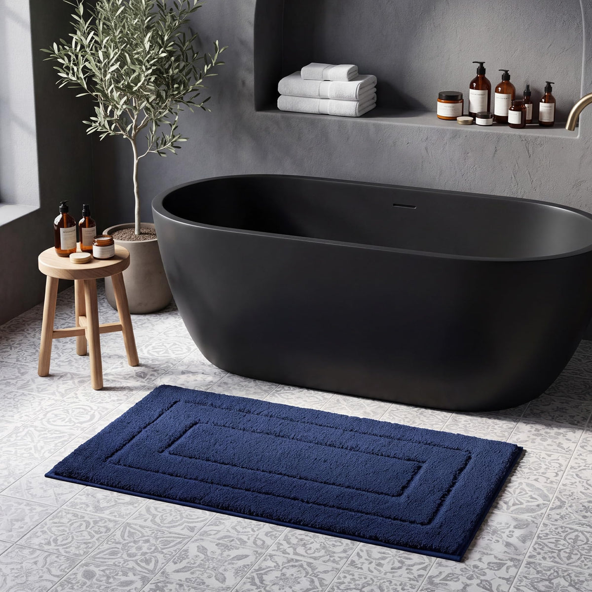 GRANNY SAYS Blue Bathroom Rug 16" x 24", Non-Slip Microfiber Bath Mat