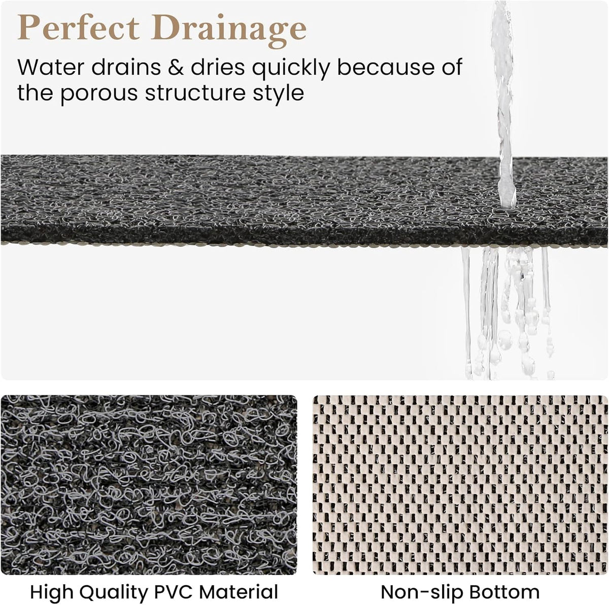 Shower Mat Bathtub Mat Non-Slip,24x16 inch, Soft Tub Mat with Drain,PVC Loofah Bath Mat (Phthalate Free) for Tub and Bathroom,Quick Drying,Black