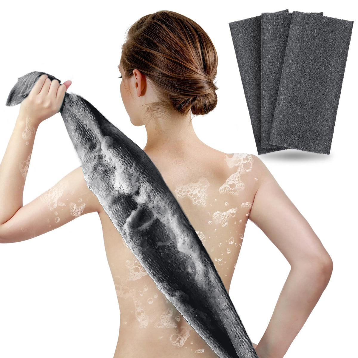 ARCH&M Exfoliating Washcloth & Japanese Shower Towel, Body Scrubber, 3 Pack