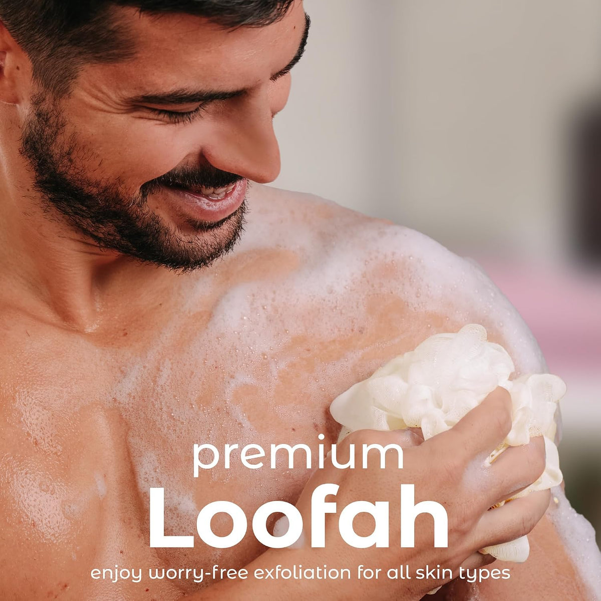 MainBasics Shower Loofah Sponge Pouf, Set of 3, Seaweed Infused