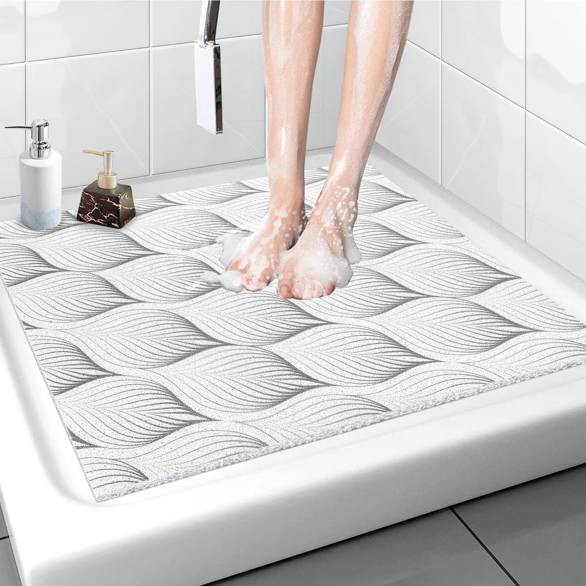 Shower Mat Non-Slip, Soft Comfort Bath Mat with Drainage Holes, PVC Loofah Massage Bathtub Mat for Shower, Tub, Bathroom, Wet Areas, Quick Drying