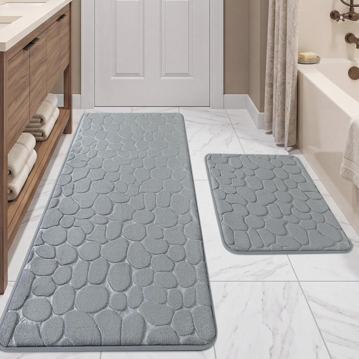 YIHOUSE Bathroom Mat Rug, Memory Foam Bath Mat, Non-Slip Bathroom Floor Mats, Cobblestone Bath Mats Absorbent Bath Rugs Washable Quick Dry (17x24,Dark Gray)