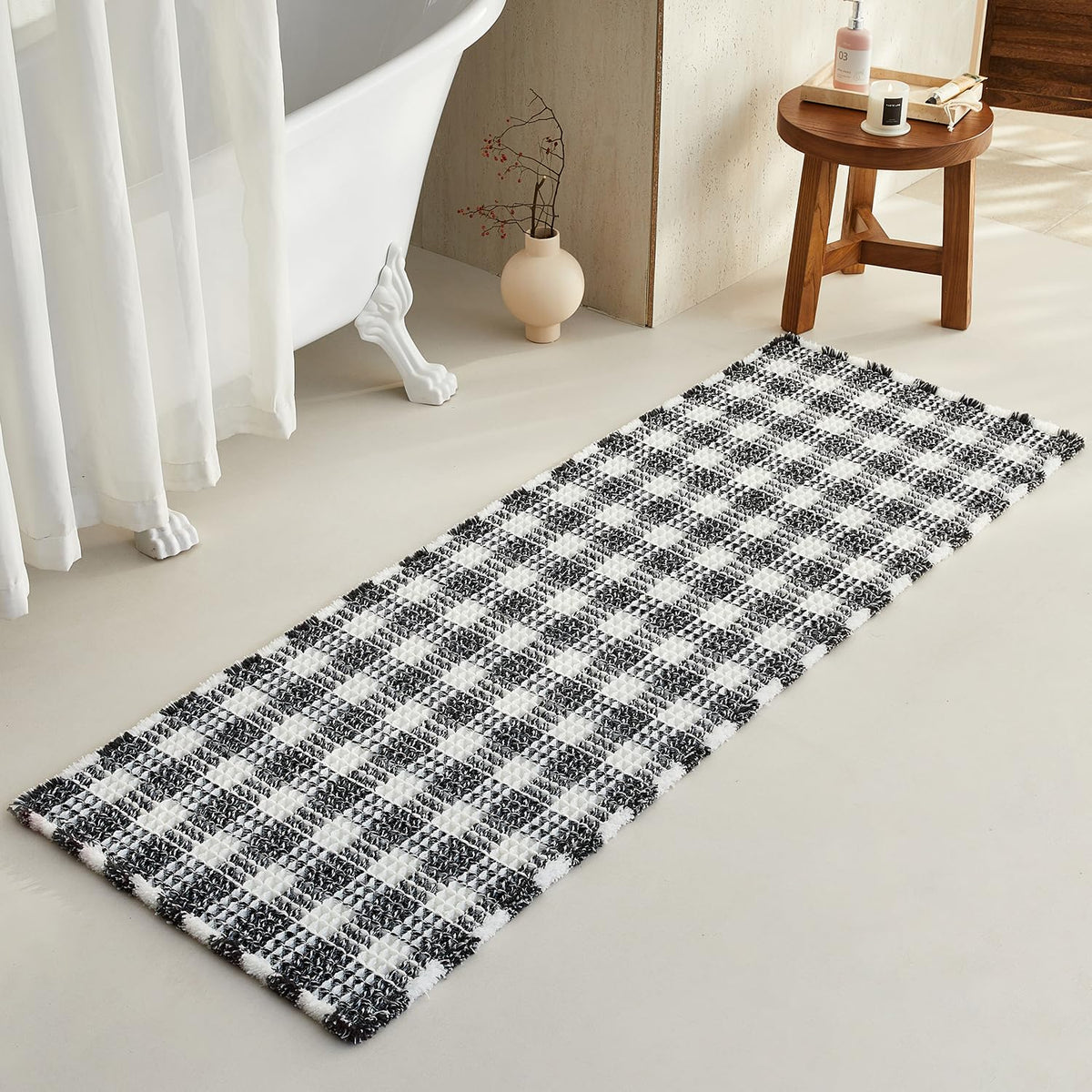TYUU Waffle Bath Mat, Boho Bathroom Rugs Non Slip Washable, 30x20 Khaki