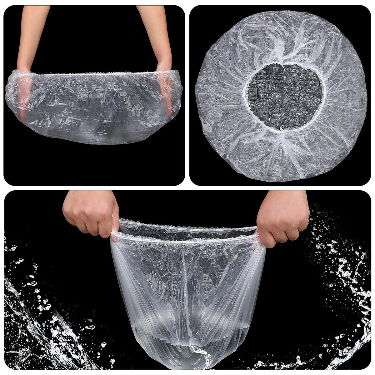 SATINIOR 50 Pcs Disposable Shower Cap Plastic Clear Large Bath Elastic Cap