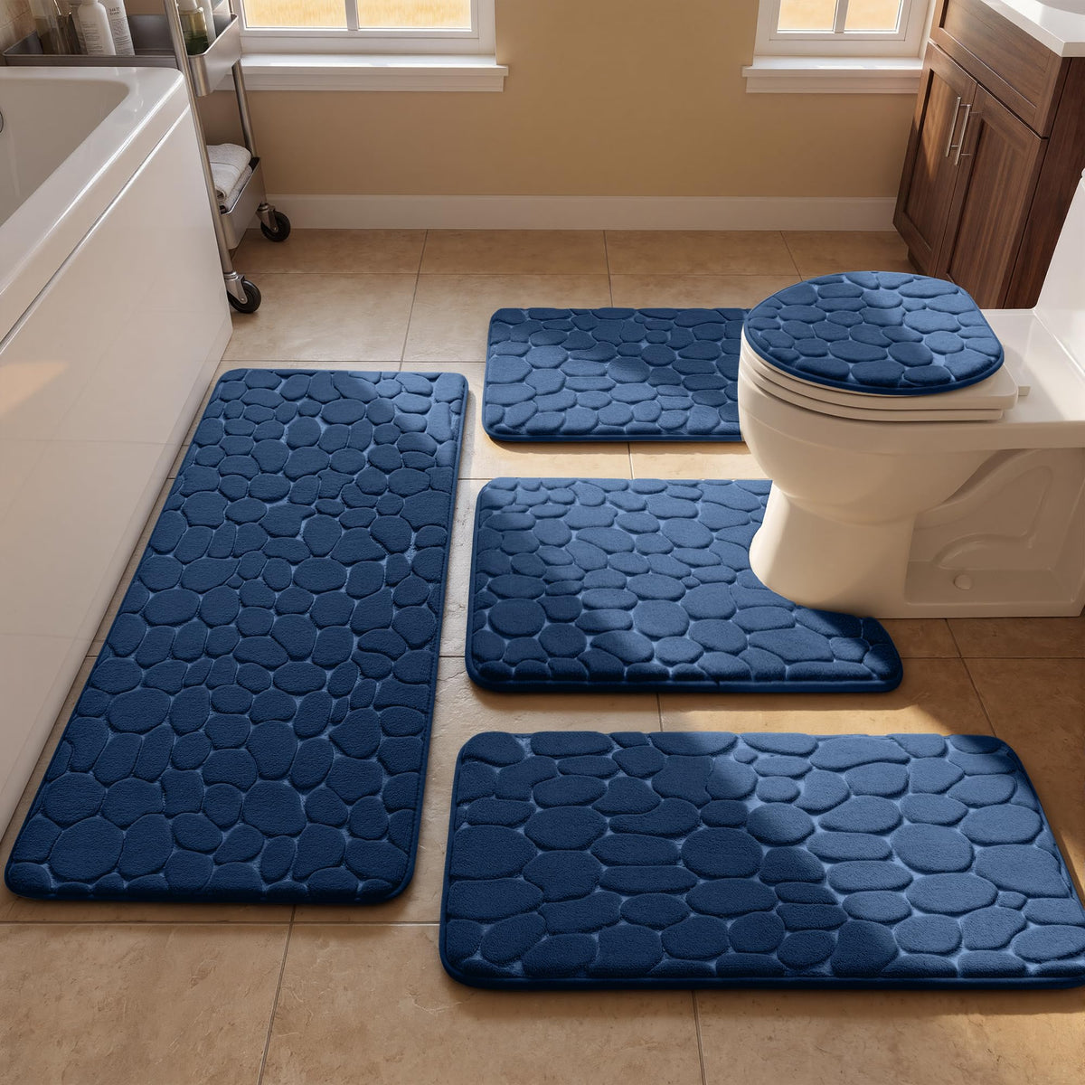 YIHOUSE Bathroom Mat Rug, Memory Foam Bath Mat, Non-Slip Bathroom Floor Mats, Cobblestone Bath Mats Absorbent Bath Rugs Washable Quick Dry (17x24,Dark Gray)