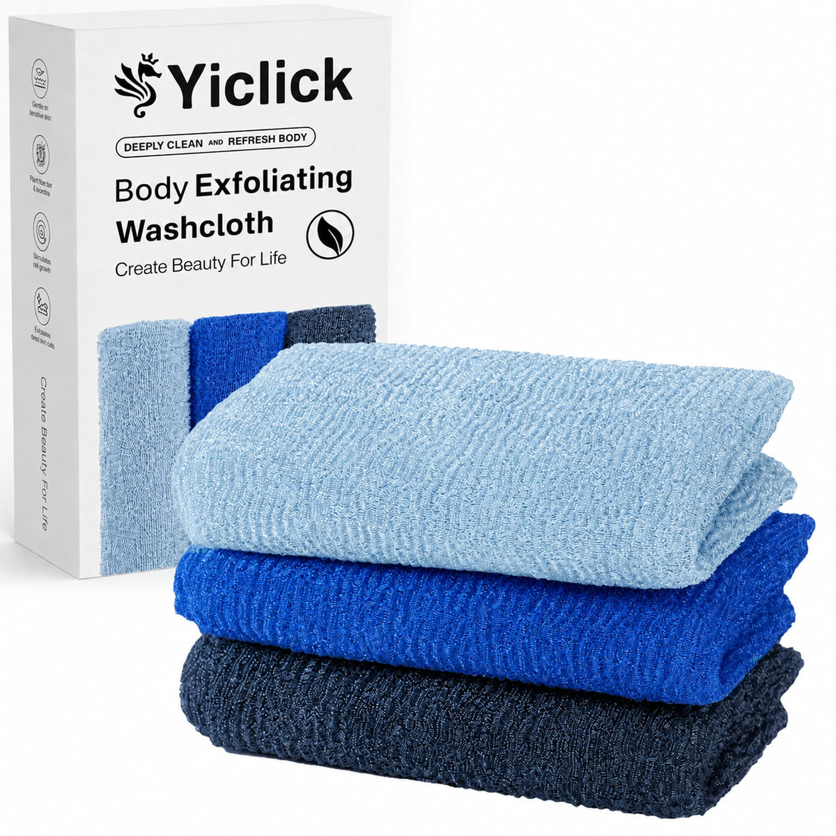 Yiclick Exfoliating Washcloth Towel, Japanese Exfoliating Wash Cloth, Korean Body Scrubber Exfoliator, Back Scrubber Washer for Shower Bath, Body Scrub African Net Sponge Loofah Luffa (Colors)