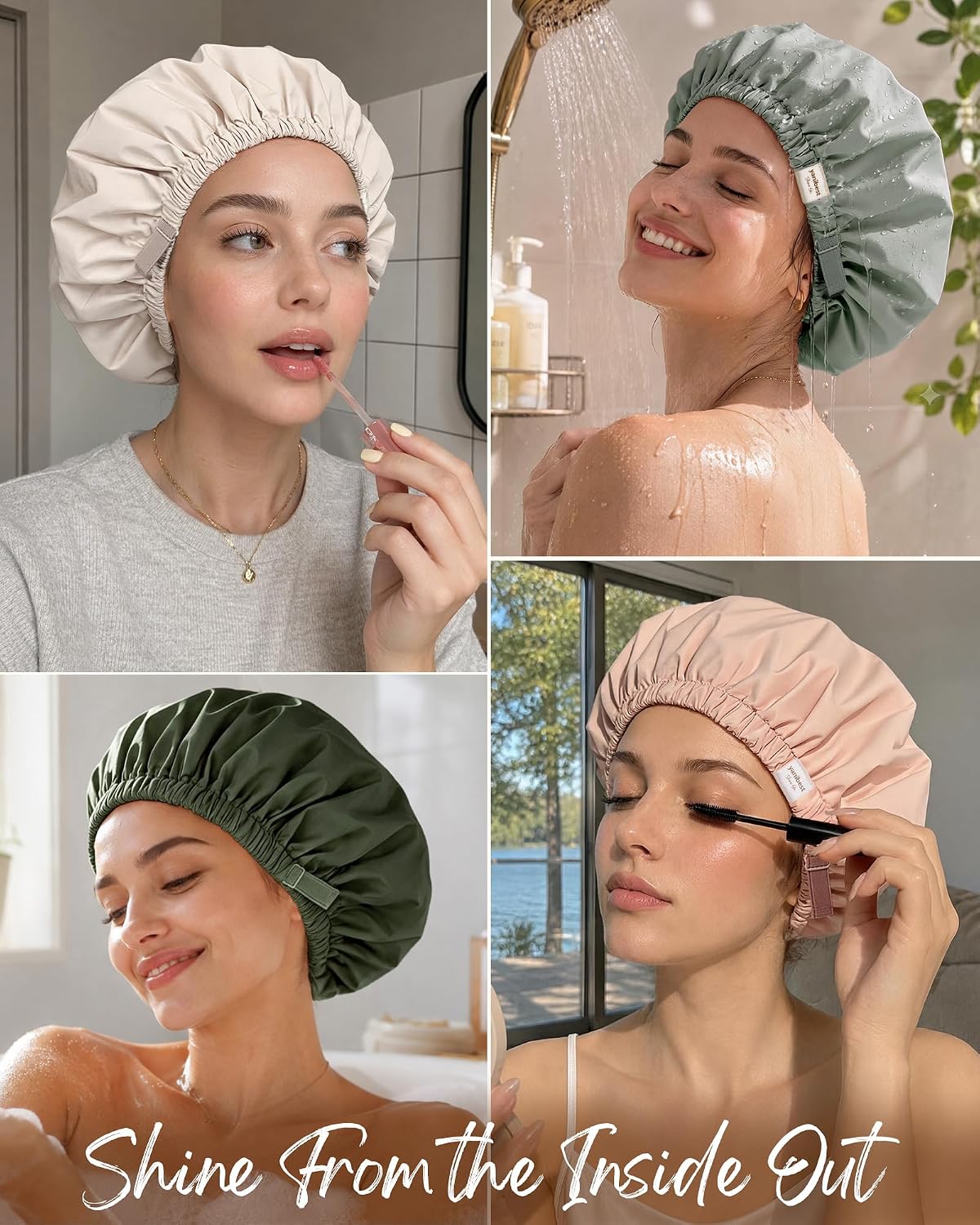 Yanibest Adjustable Satin Lined Shower Caps with Scrunchie
