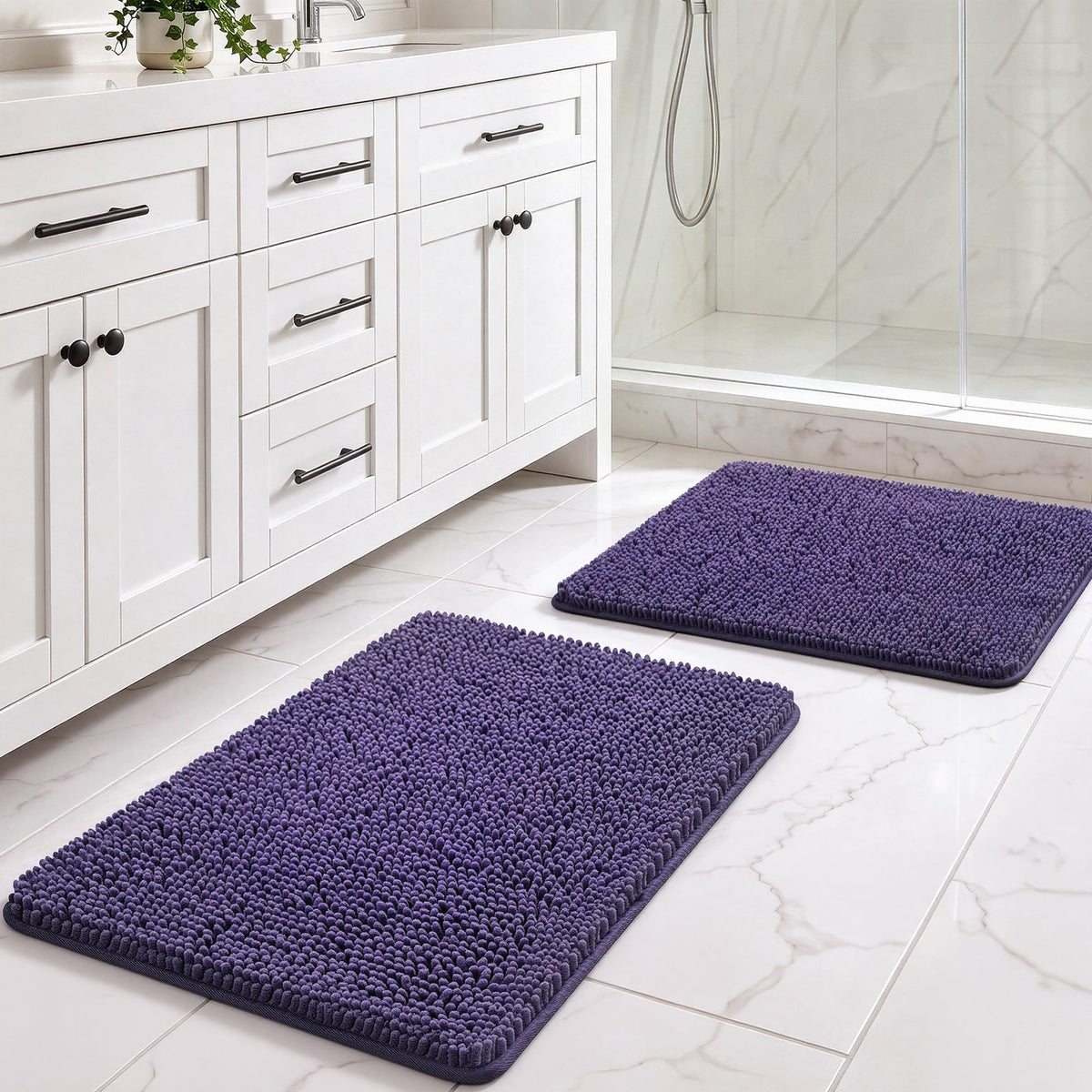 LOCHAS Luxury Bathroom Rug Shaggy Bath Mat 24 x 60 Inch, Gray