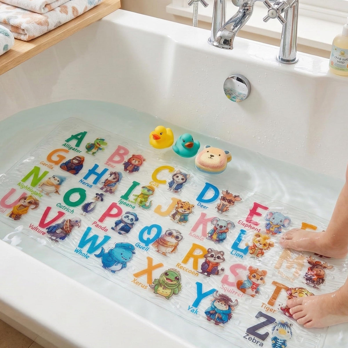 BEEHOMEE Kids Bath Mat for Tub, Non-Slip Toddler Bathtub Mat(Blue-Octopus)