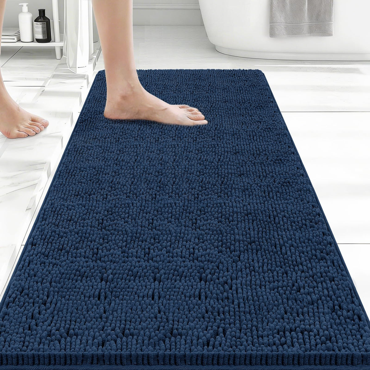 Bcoimo Small Bath Rug Mat,Chenille Extra Soft Navy Bathroom Mats for Floor