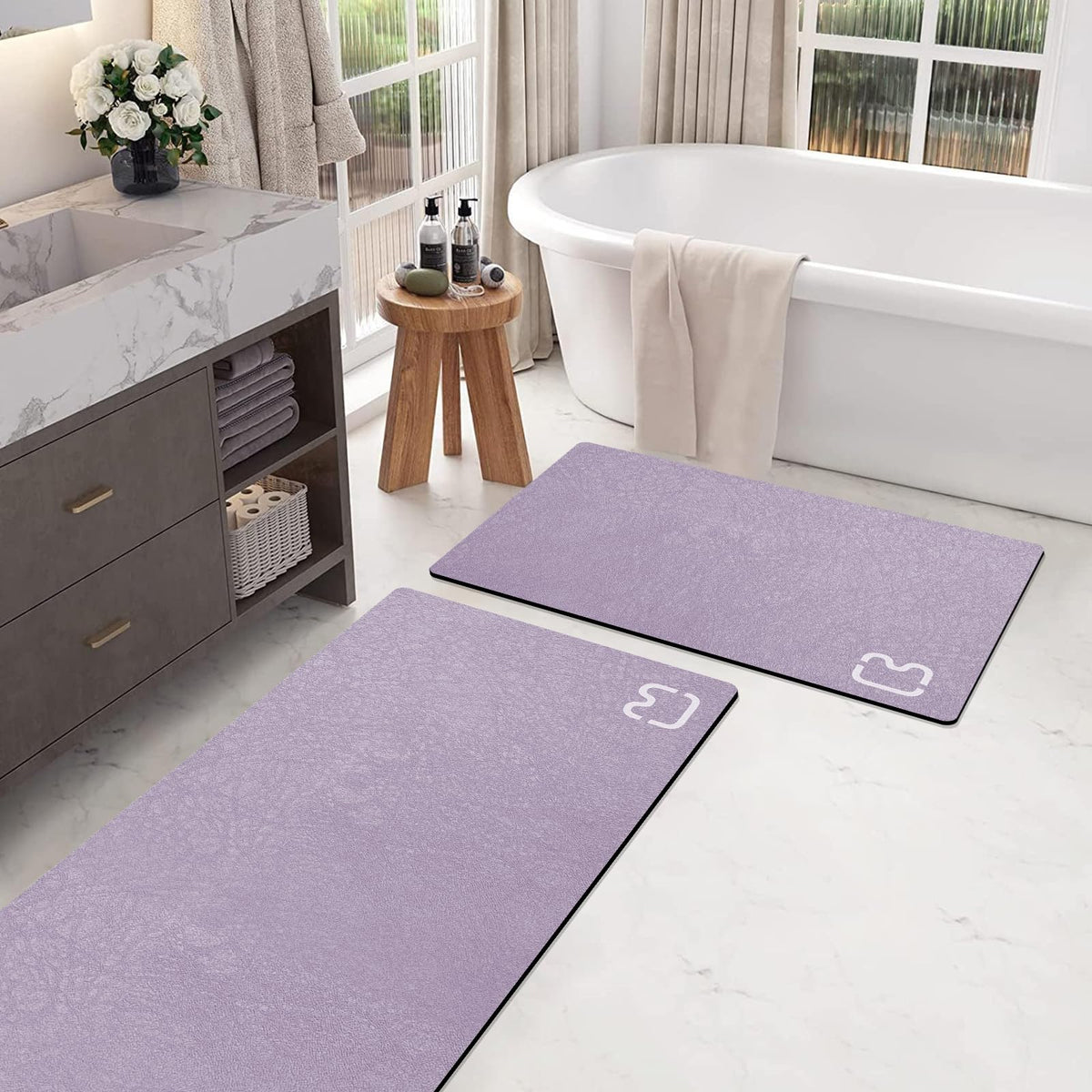 Diatomaceous Earth Bath Mat Stone Bath Mats for Bathroom,15.7"x23.6",Grey