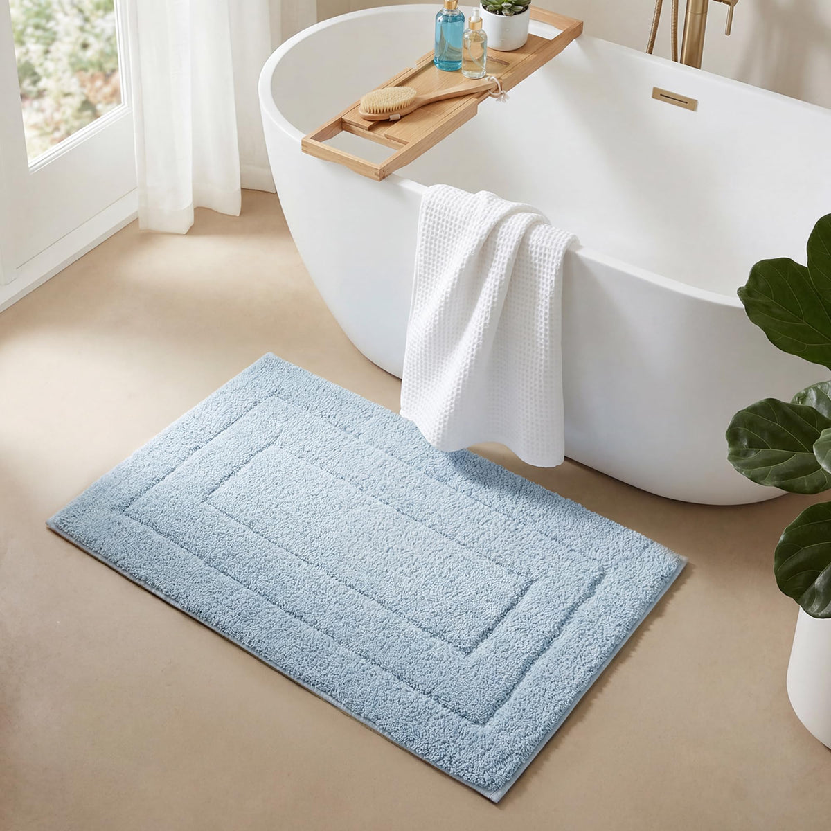GRANNY SAYS Blue Bathroom Rug 16" x 24", Non-Slip Microfiber Bath Mat