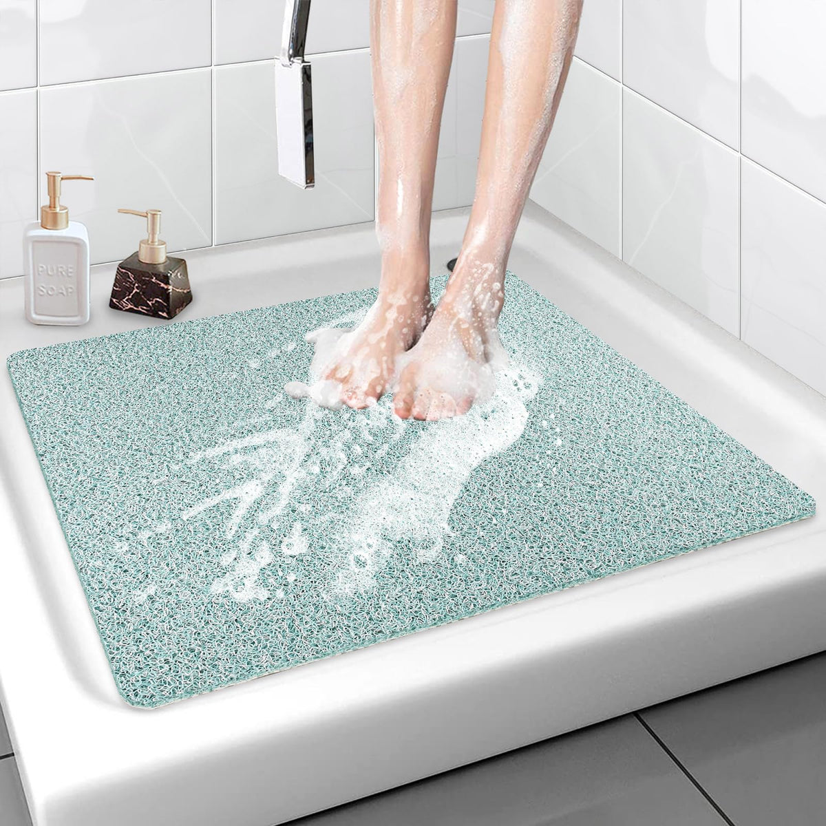 Shower Mat Non-Slip, Soft Comfort Bath Mat with Drainage Holes, PVC Loofah Massage Bathtub Mat for Shower, Tub, Bathroom, Wet Areas, Quick Drying