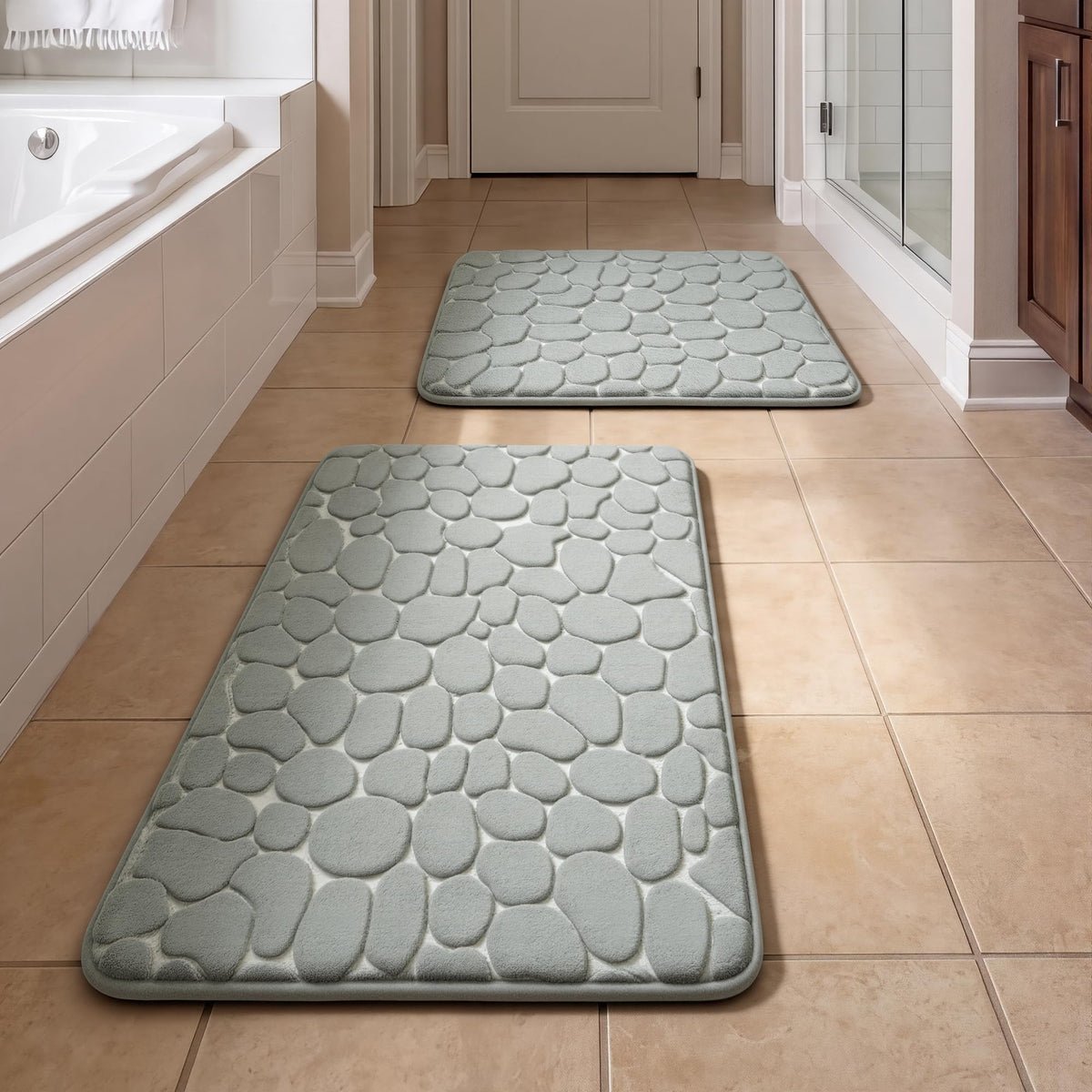 YIHOUSE Bathroom Mat Rug, Memory Foam Bath Mat, Non-Slip Bathroom Floor Mats, Cobblestone Bath Mats Absorbent Bath Rugs Washable Quick Dry (17x24,Dark Gray)
