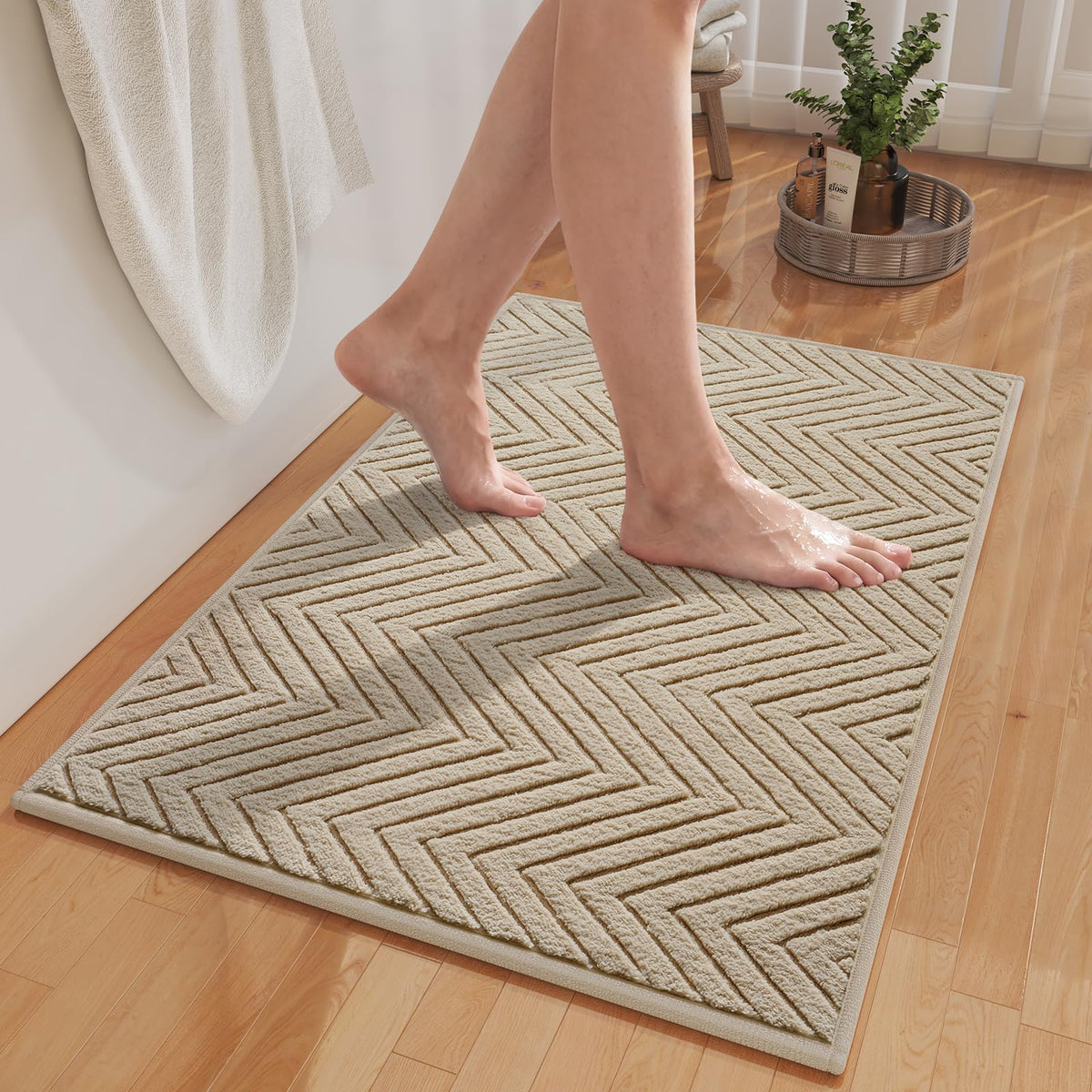 Bathroom Rugs Sets, Thin Non Slip Bath Mat Browm 16"x24"-2 Piece