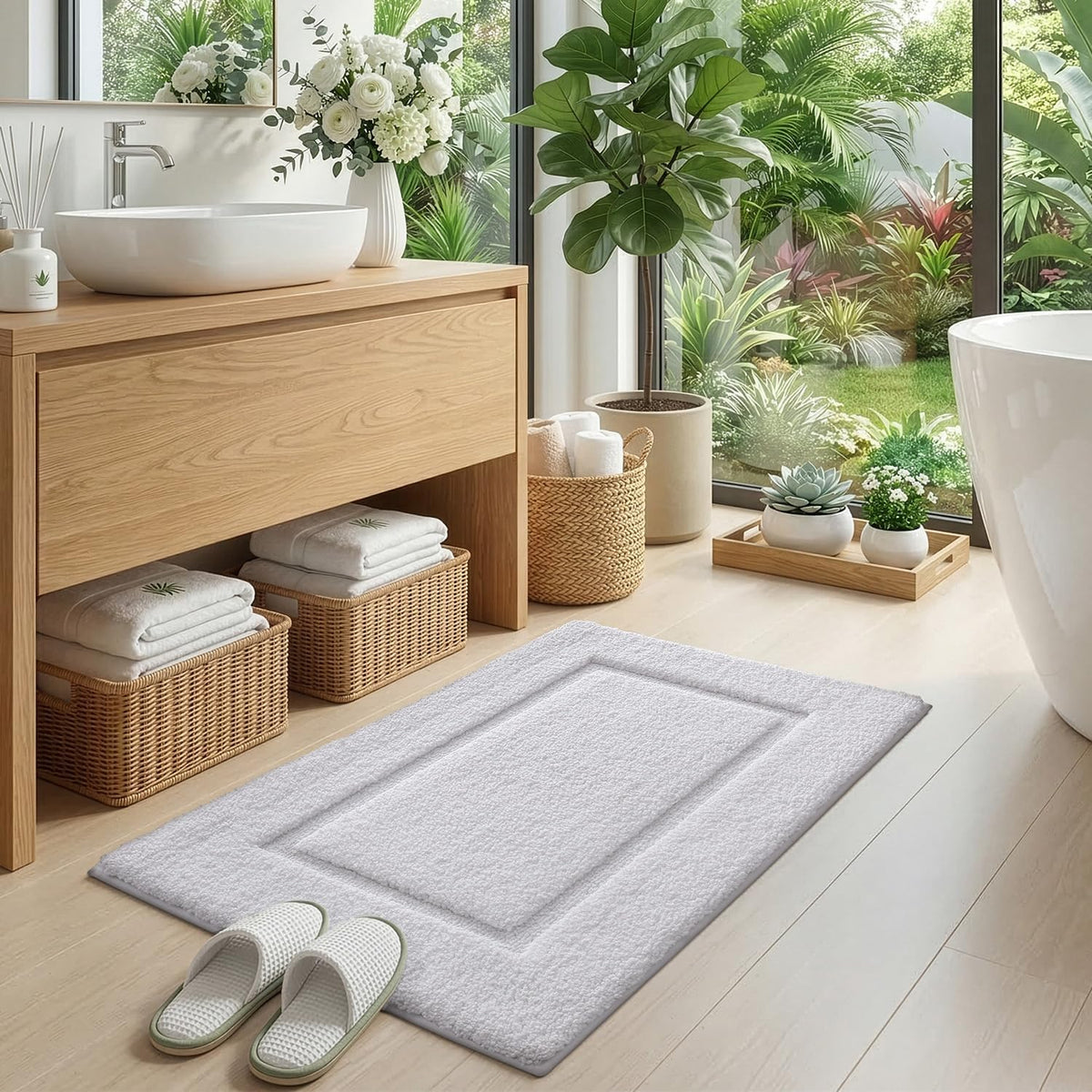 DEXI Bath Mat 24x16, Soft Absorbent Bathroom Rugs Non Slip, White