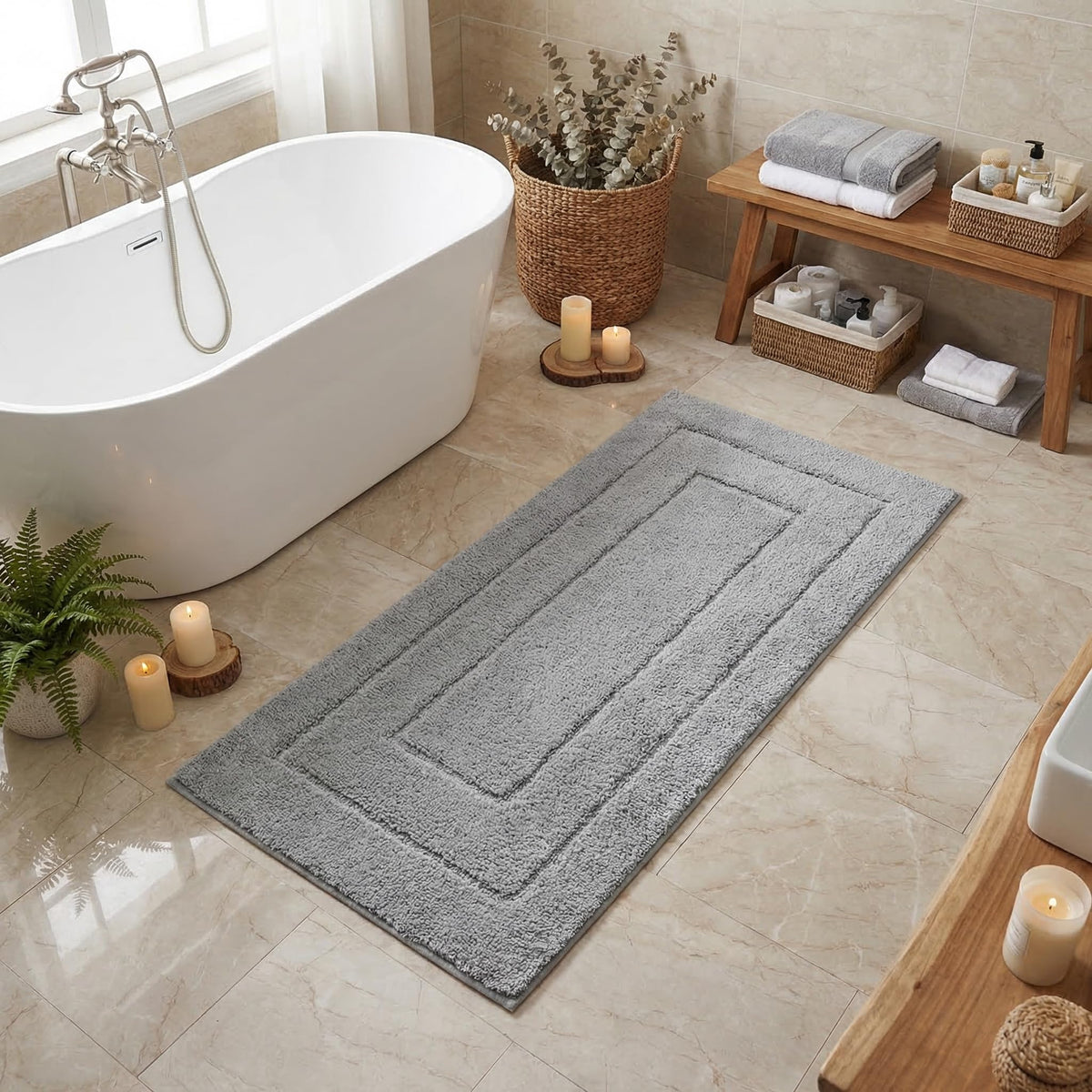 GRANNY SAYS Blue Bathroom Rug 16" x 24", Non-Slip Microfiber Bath Mat