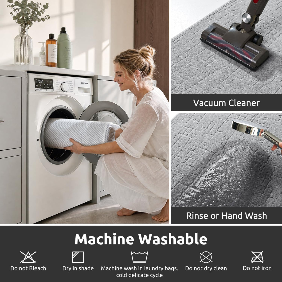 AMOAMI-Bath Mat-Absorbent Quick Dry Bathroom Floor Mats-Washable Rubber Backing Bath Mats for Bathroom Rugs Fit Under Door-Bath Rug for in Front of Sink Bathtub Shower Room, Grey 17''x24''