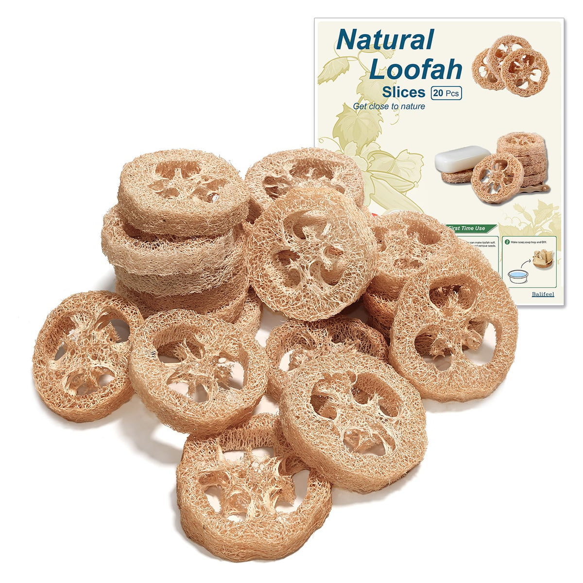 Natural Loofah Sponge Organic Loofa Set 6 Pack,Exfoliating Body Scrubber Shower Luffa Men and Women for Bath Cleaning Skin Back and Face Eco Tool