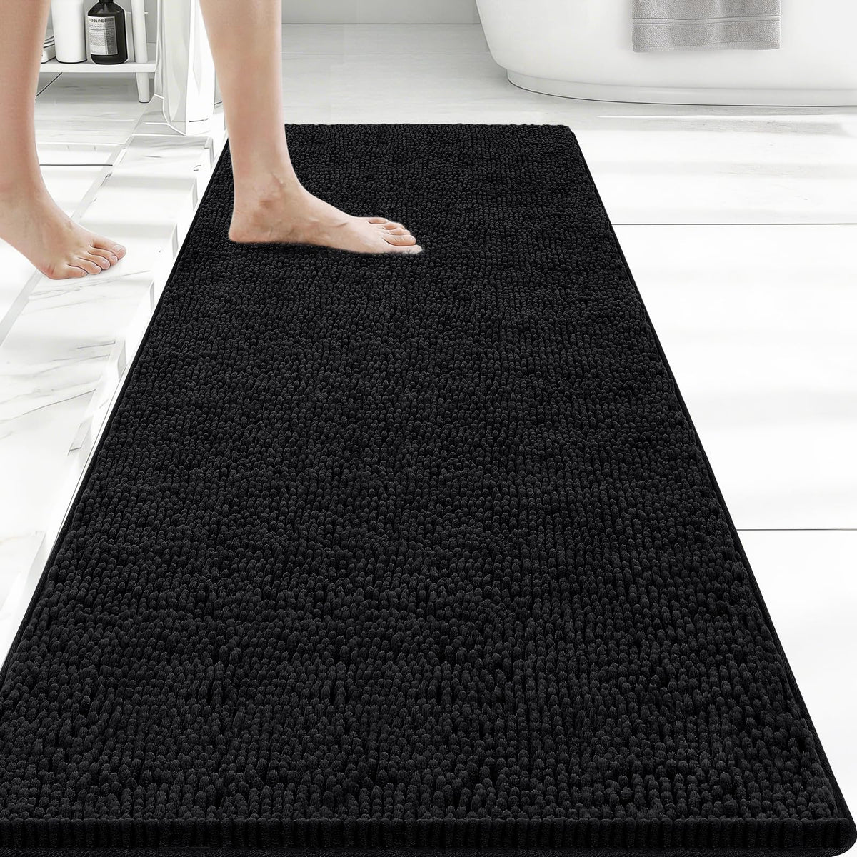 Bcoimo Small Bath Rug Mat,Chenille Extra Soft Navy Bathroom Mats for Floor