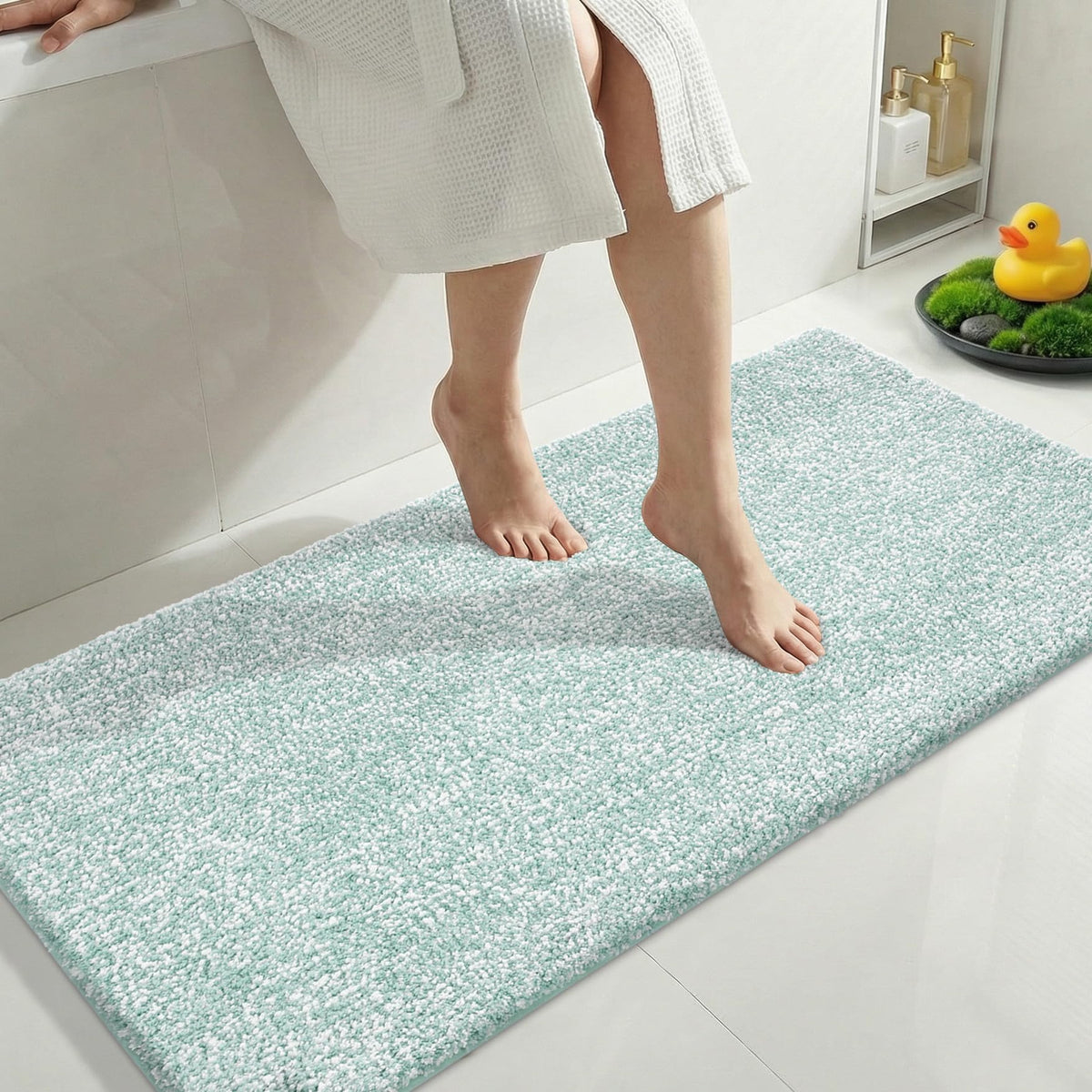 Yimobra Non Slip Machine Washable Bathroom Rug 24x17 Grey and White