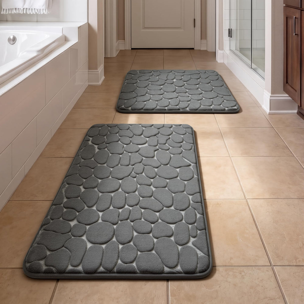 YIHOUSE Bathroom Mat Rug, Memory Foam Bath Mat, Non-Slip Bathroom Floor Mats, Cobblestone Bath Mats Absorbent Bath Rugs Washable Quick Dry (17x24,Dark Gray)