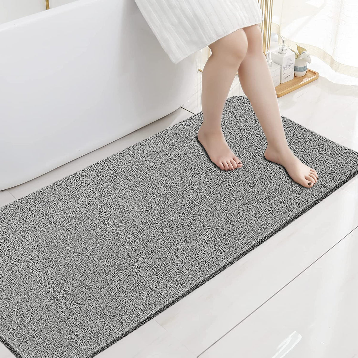 godehone Shower Mats Non Slip Without Suction Cups, PVC Loofah Bathroom Mats, Loofah Mats for Shower and Bathroom, Quick Drying, 15.7× 36 Inch, Beige