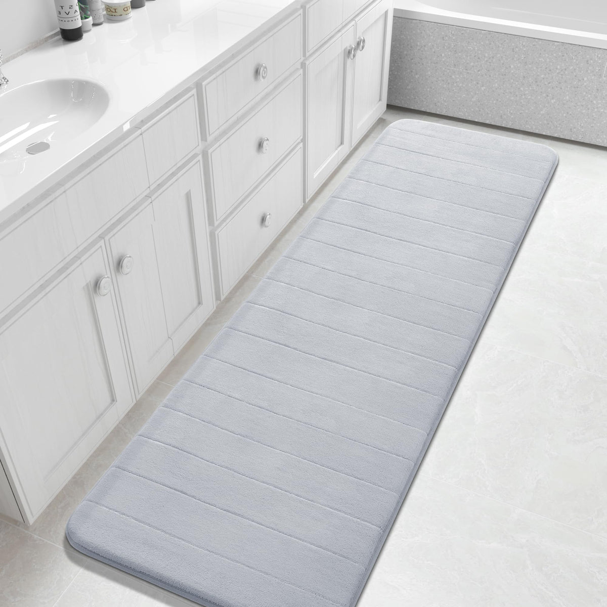 Yimobra Memory Foam Bath Mat, Super Soft Absorbent Bathroom Rug Non Slip 31.5x20 Inch, Quick Dry, Machine Washable Floor Carpet for Tub Shower, Home Decor Accessories, Beige