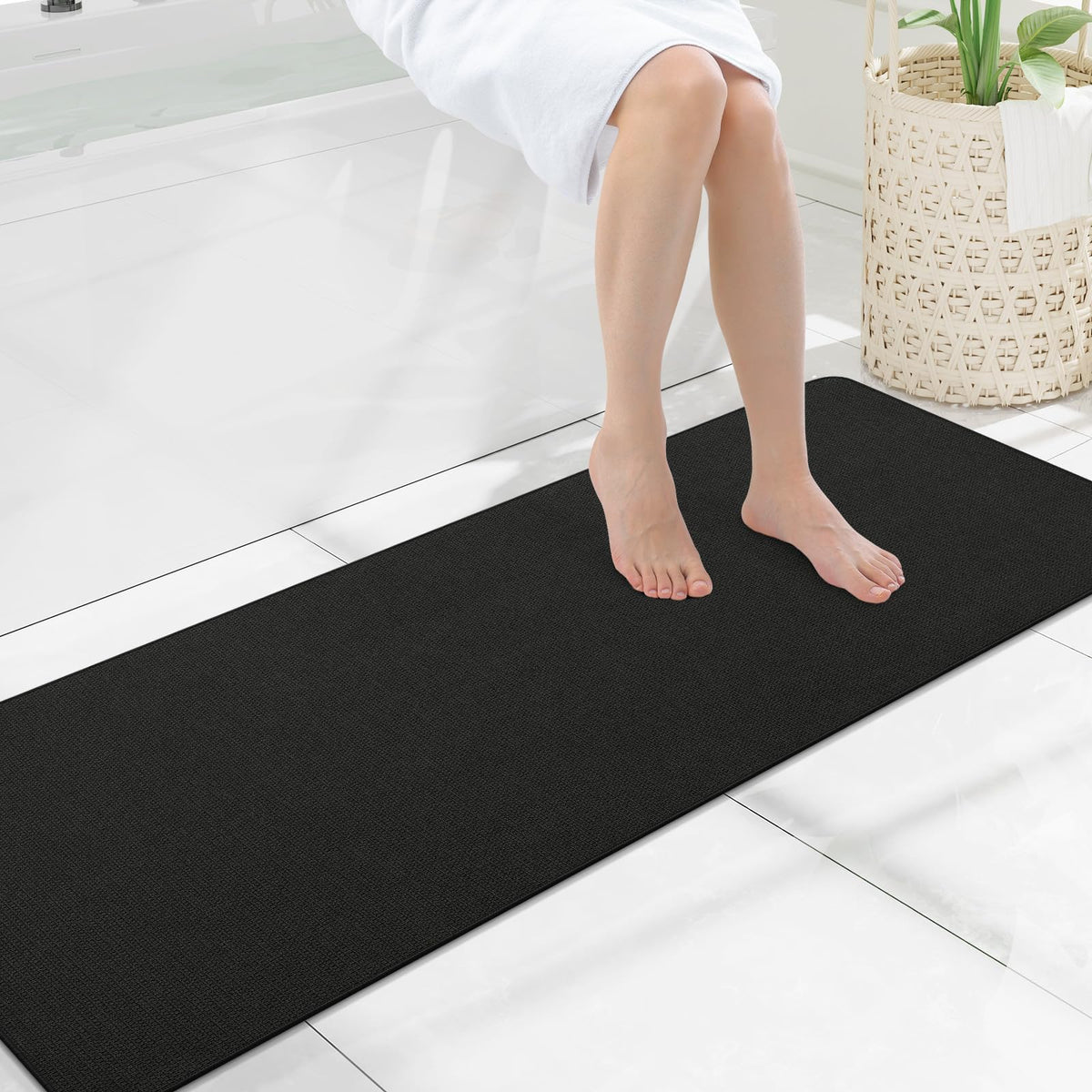 Smiry Ultra Thin Bath Mat 27x17, Non Slip Rubber Washable Bathroom Rugs