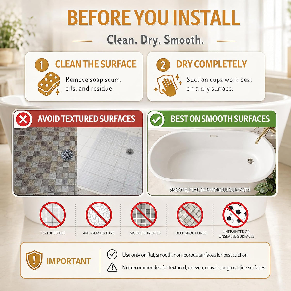 Yimobra Bathtub Mat Non Slip, 35"X16" Shower Mat with Strong Suction Cups & Drain Holes, Long Anti Slip Bath Tub Mat for Inside Shower, Machine Washable Fast Drying, Bathroom Essentials, Clear