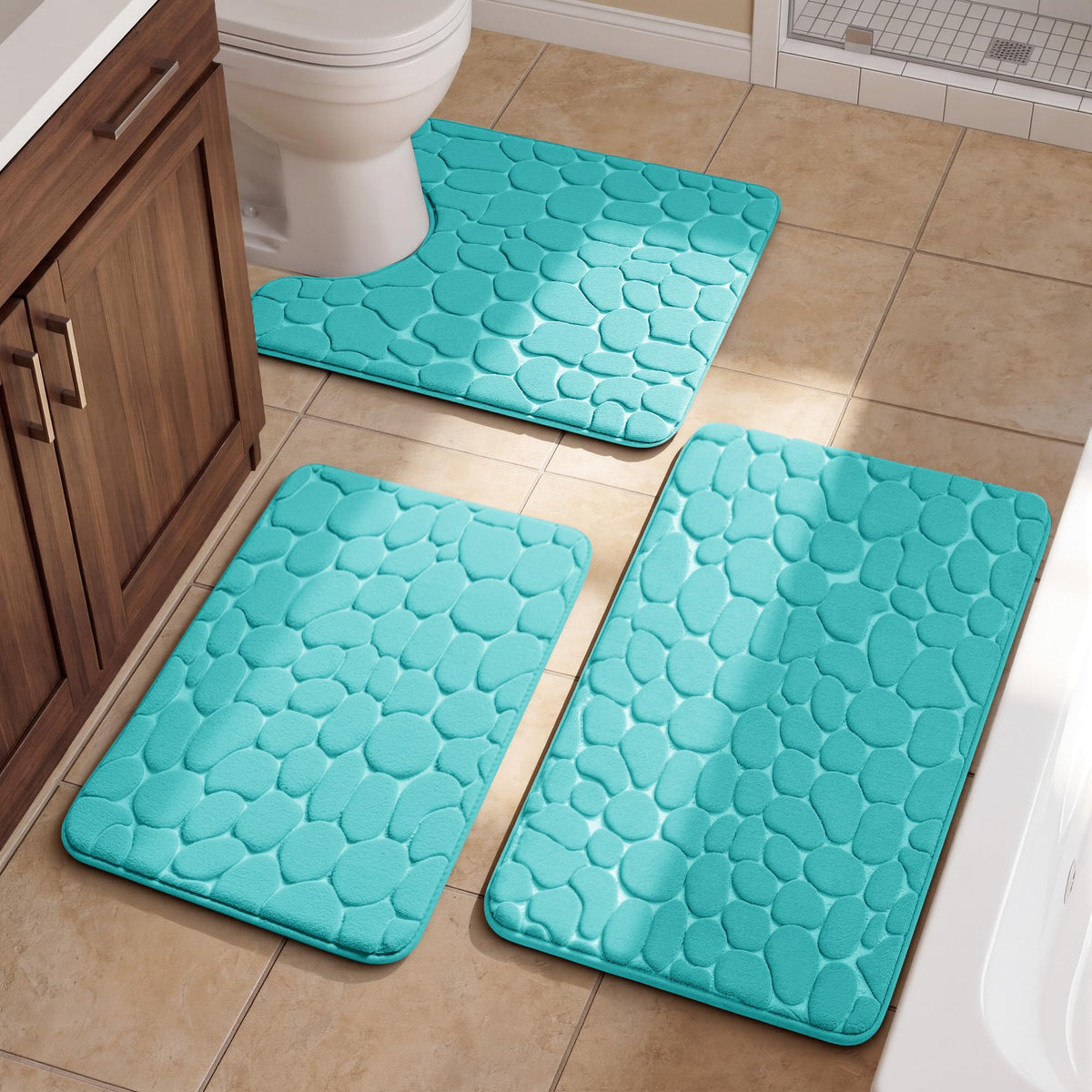 YIHOUSE Bathroom Mat Rug, Memory Foam Bath Mat, Non-Slip Bathroom Floor Mats, Cobblestone Bath Mats Absorbent Bath Rugs Washable Quick Dry (17x24,Dark Gray)